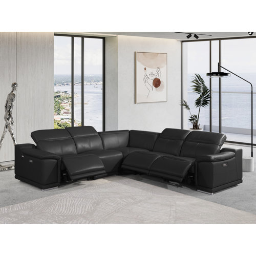 Orren Ellis Crasia 5 Piece Leather Reclining Sectional & Reviews Wayfair